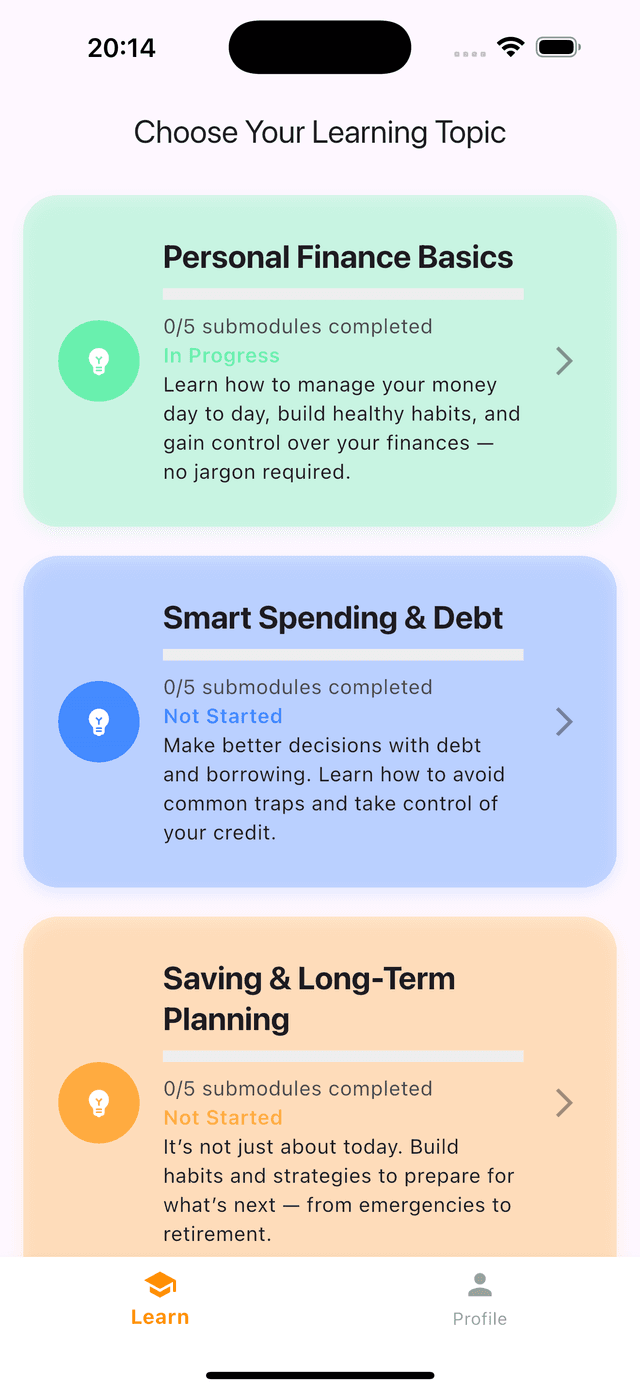 Ficy App - Module Selection